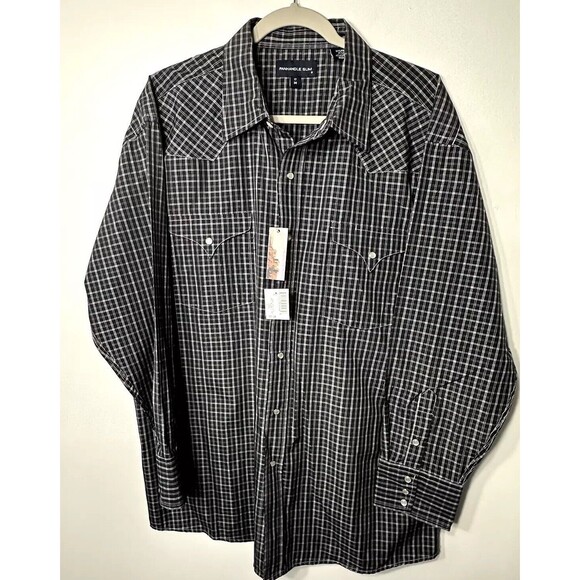 Panhandle Slim Shirt Men’s Sz 17/34 Black Plaid Pearl SnapTexas Western Cowboy - Picture 1 of 11